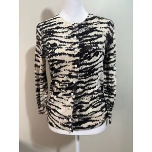 Talbots Zebra Print‎ Cotton Blend 3/4 Sleeve Cardigan Size Small